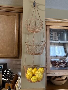 3 Tier Vintage Copper Wire Hanging Fruit Basket